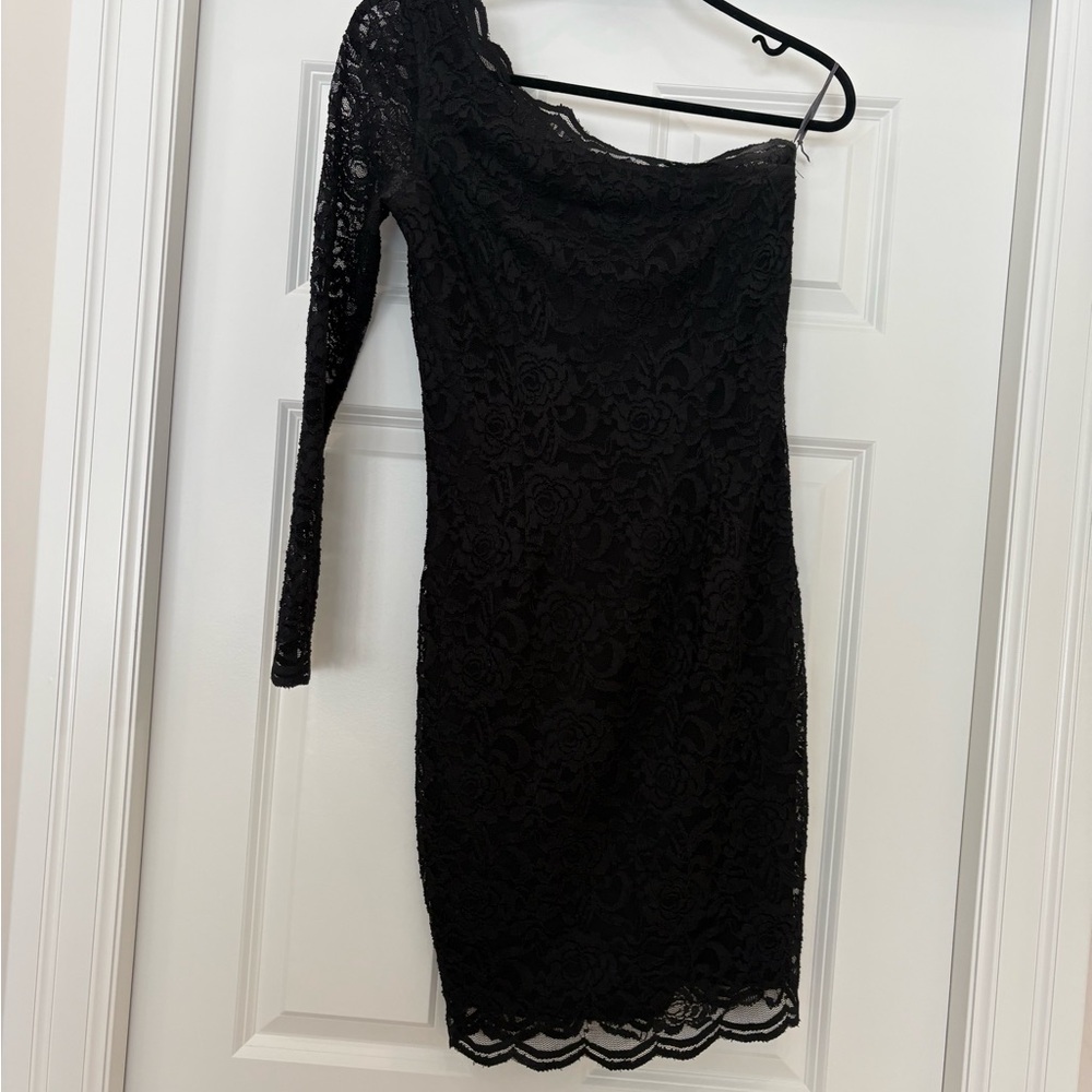 Black Lace Off-the-Shoulder Mini Dress